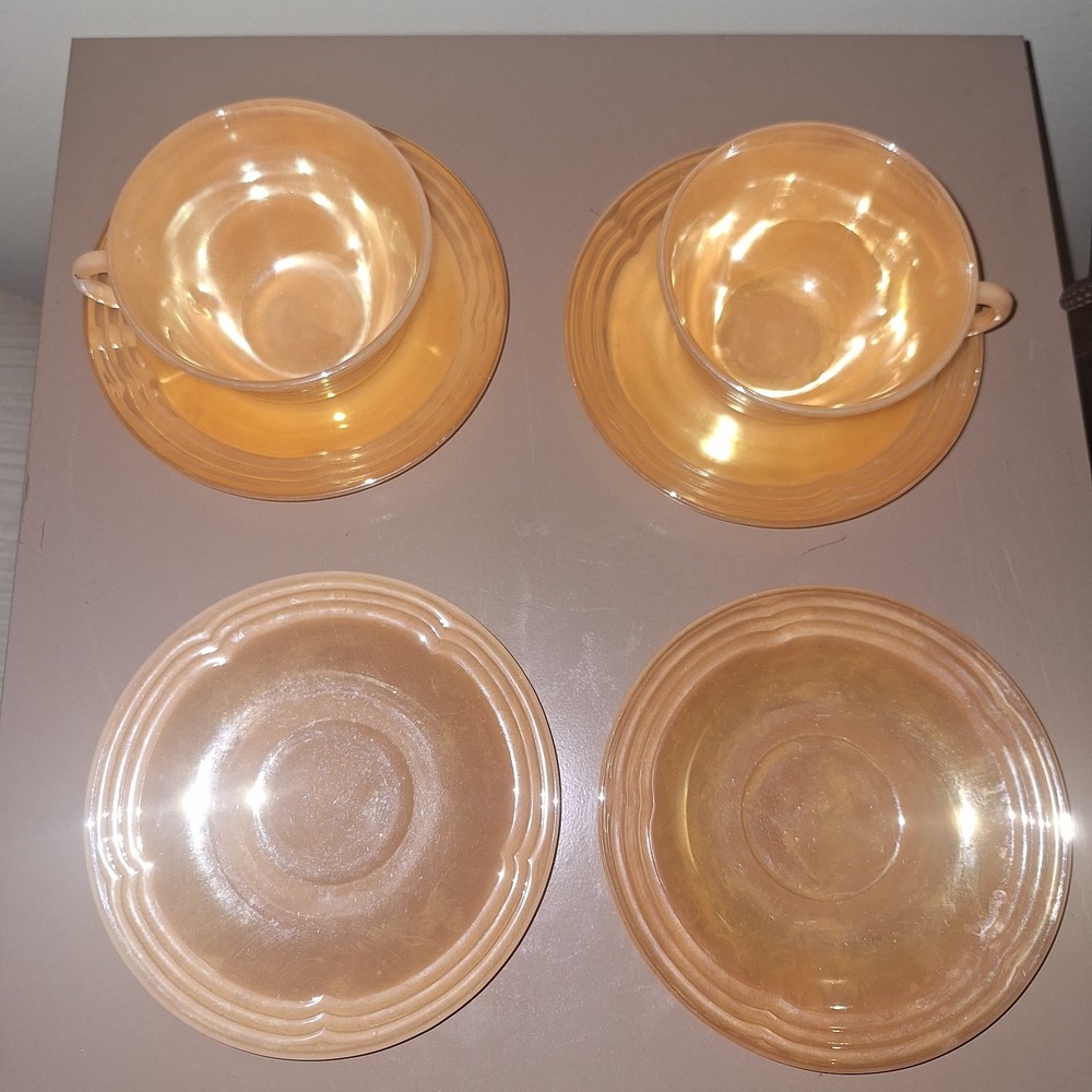 Vintage Anchor Hocking Fire King Peach Lustre 3 Bands Cup and Saucer Set